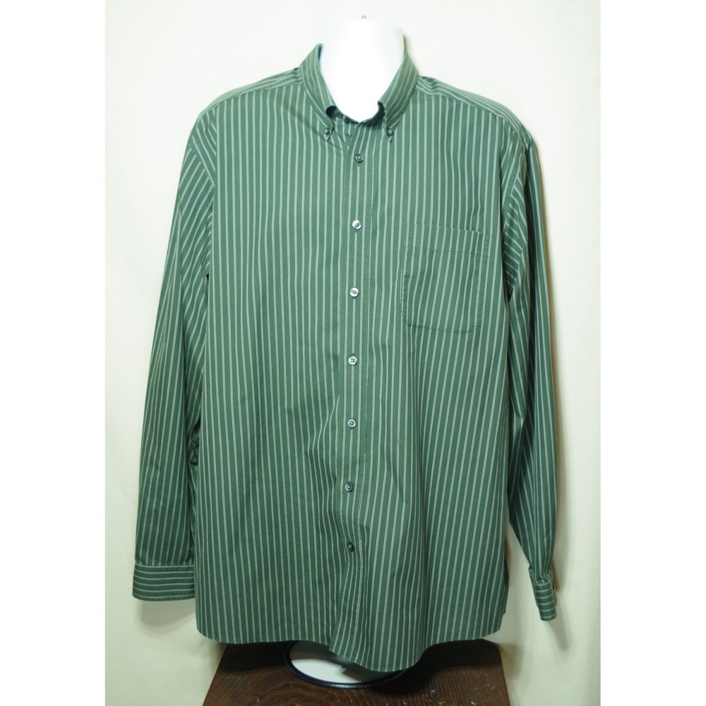 Eddie Bauer Men XL Tall Green Striped Button Shirt Wrinkle Resistant Cotton - Picture 1 of 4